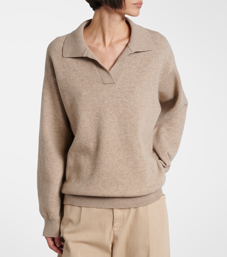 Brunello Cucinelli Monili Cashmere-blend Polo Sweater In Brown