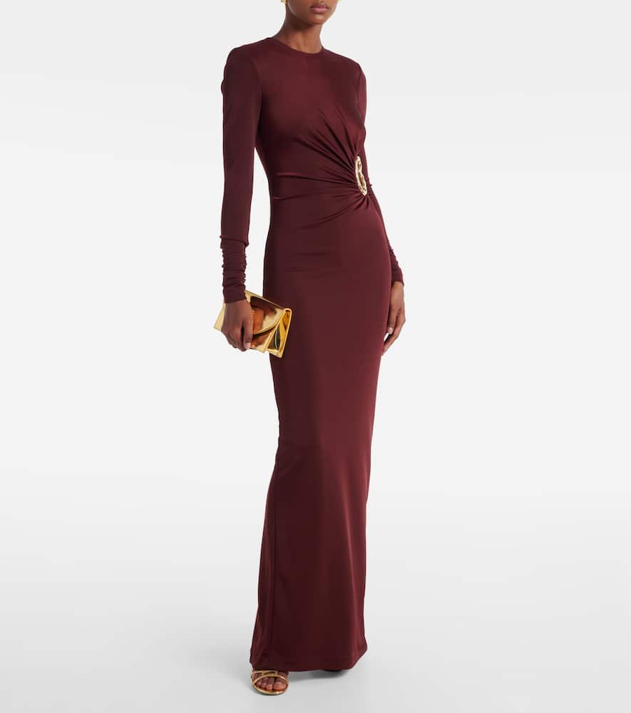 Rebecca Vallance Mischa Embellished Gathered Jersey Gown In Brown