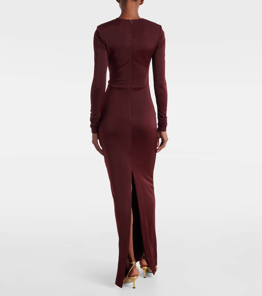 Rebecca Vallance Mischa Embellished Gathered Jersey Gown In Brown