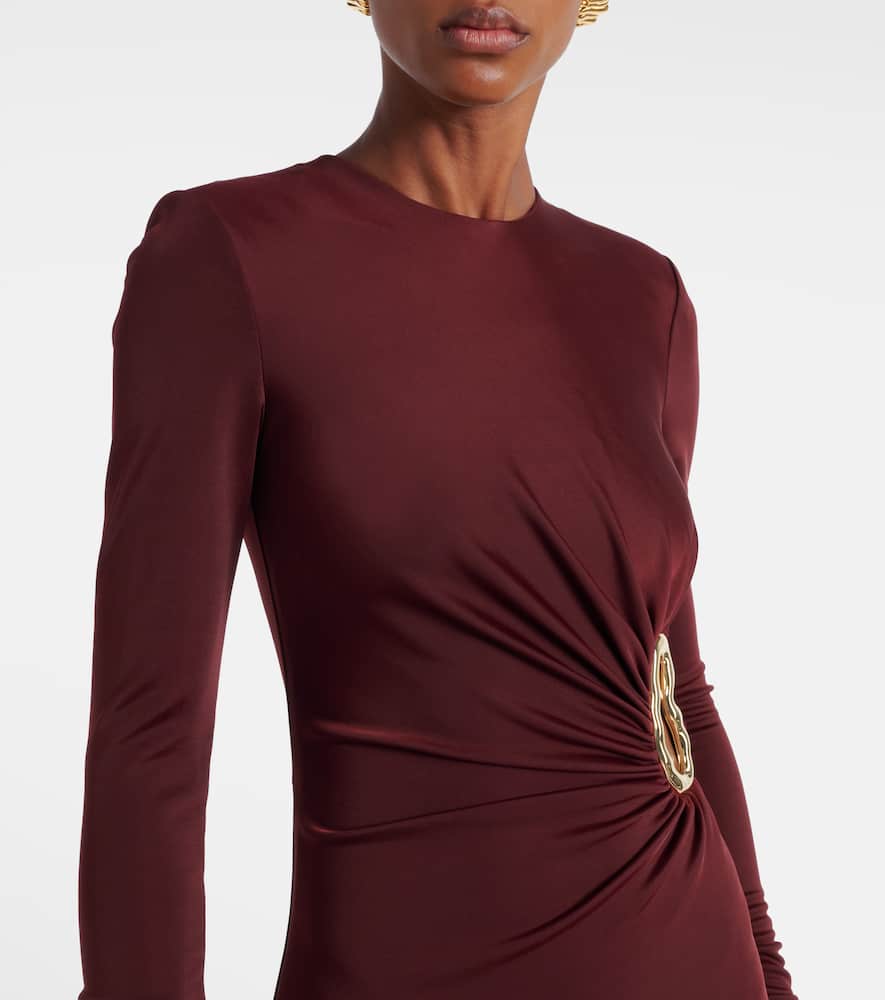 Rebecca Vallance Mischa Embellished Gathered Jersey Gown In Brown