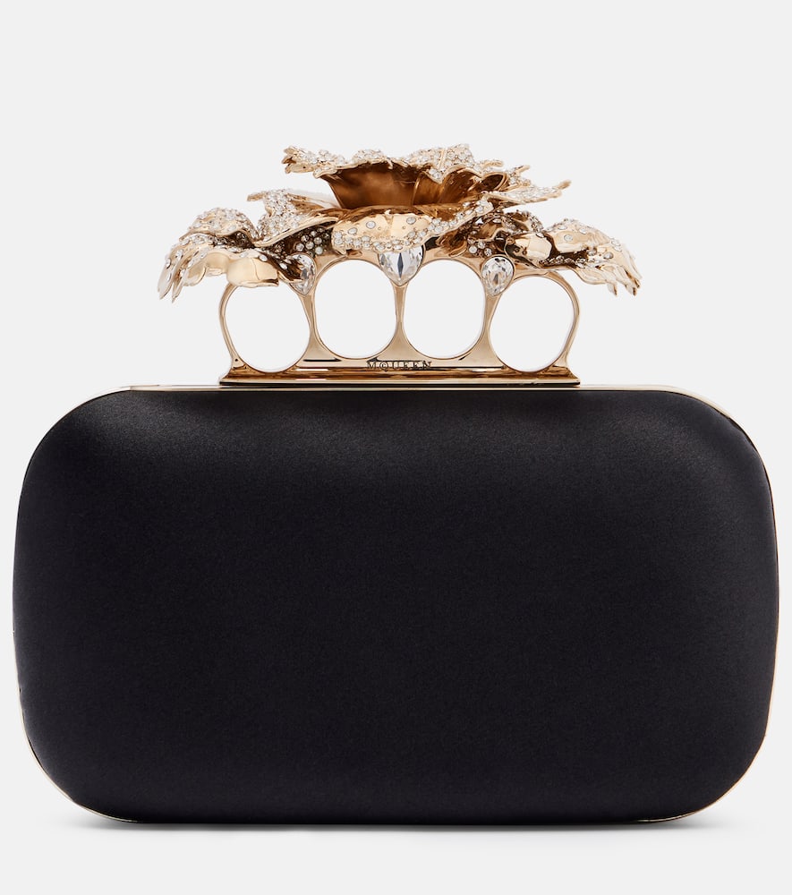 Alexander Mcqueen Knuckle Satin Clutch In Black