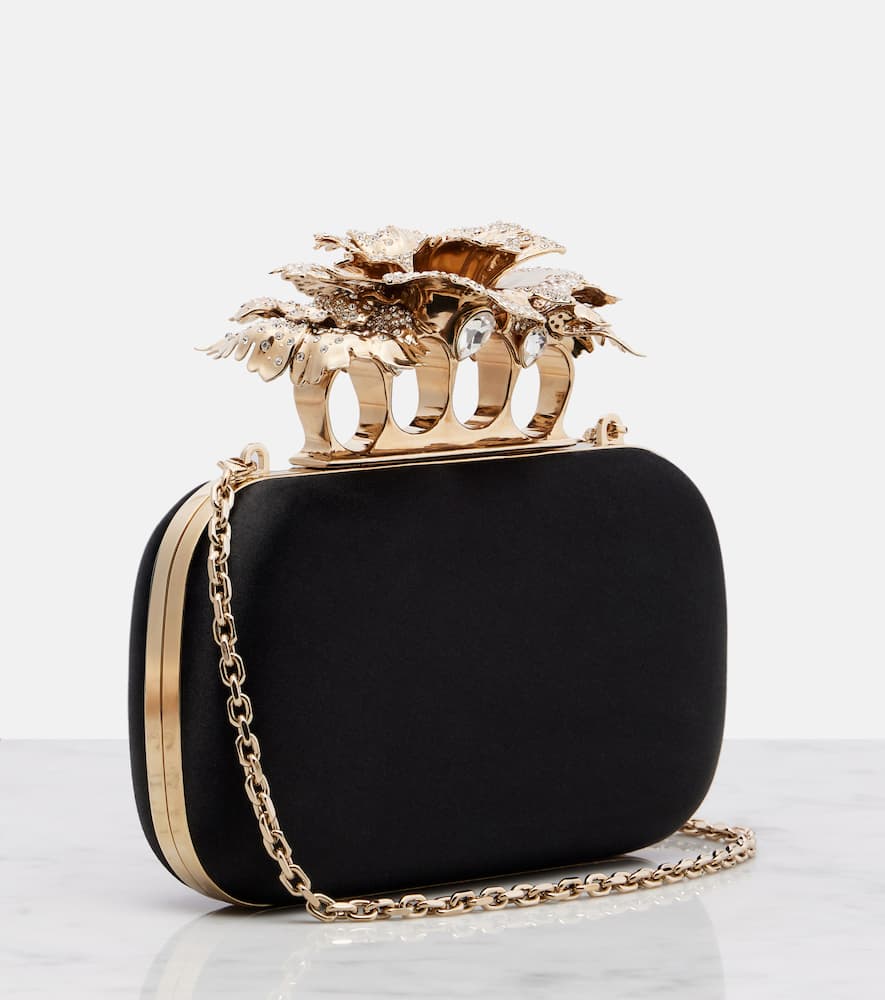 Alexander Mcqueen Knuckle Satin Clutch In Black