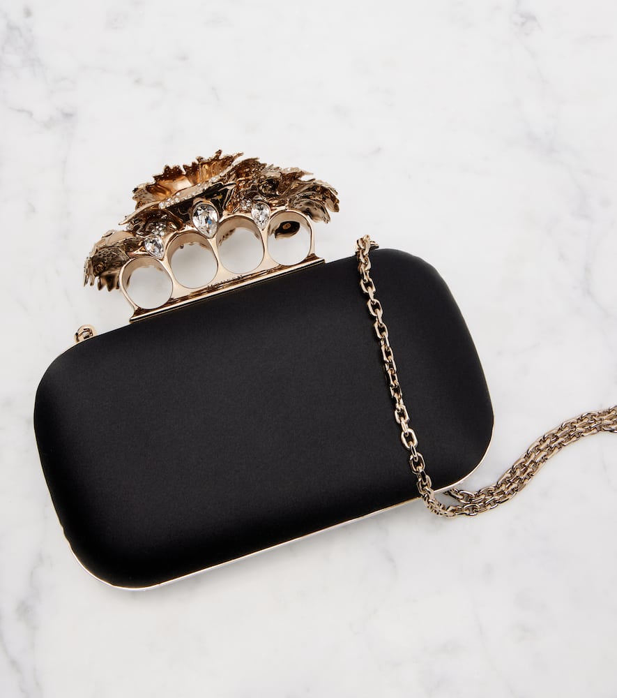 Alexander Mcqueen Knuckle Satin Clutch In Black