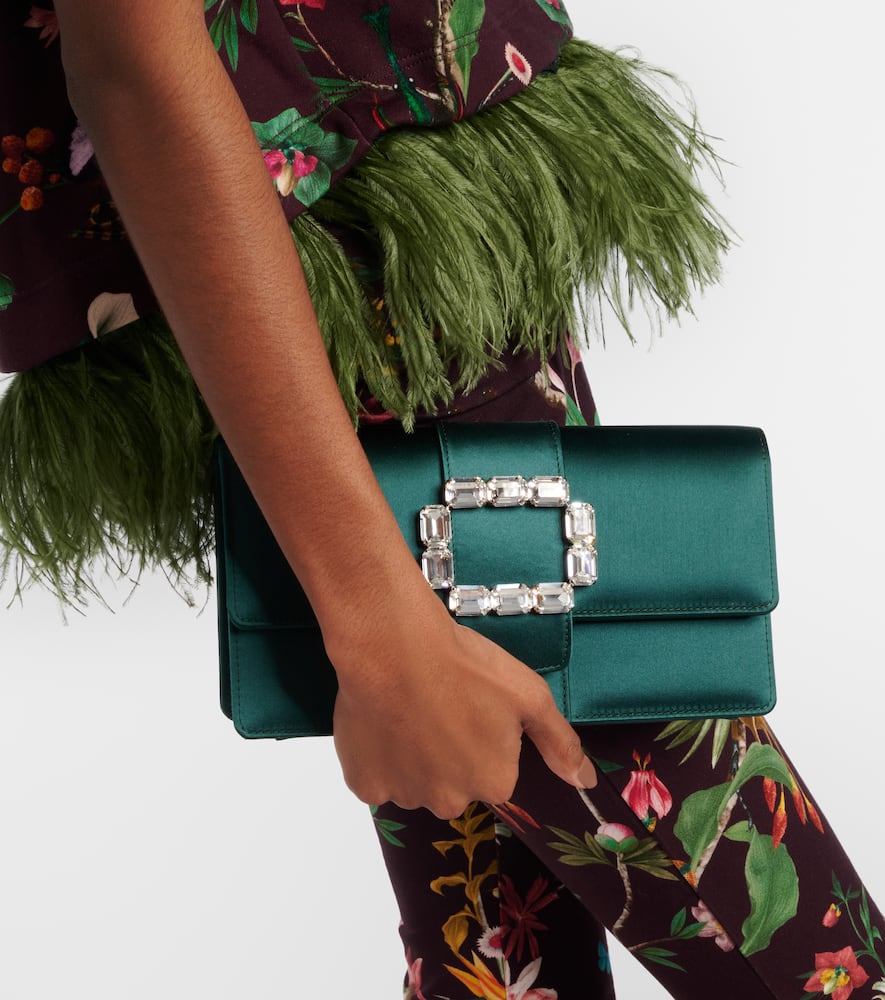 Manolo Blahnik Maycap Embellished Satin Clutch In Green