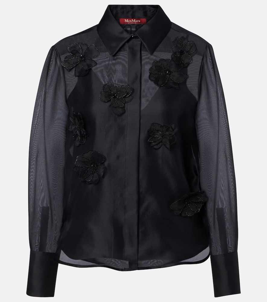 Max Mara Agi embellished floral-appliqué silk blouse