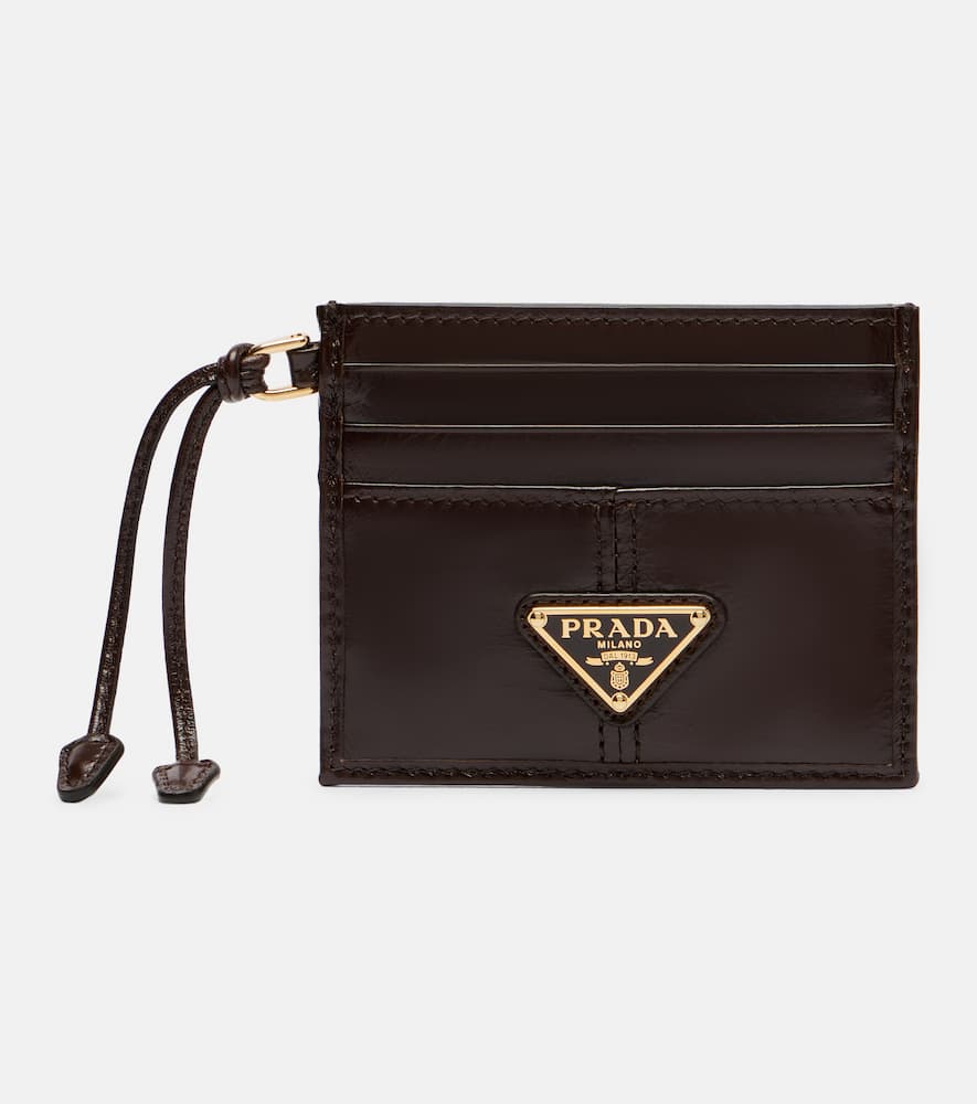 Prada Leather Card Holder In Brown