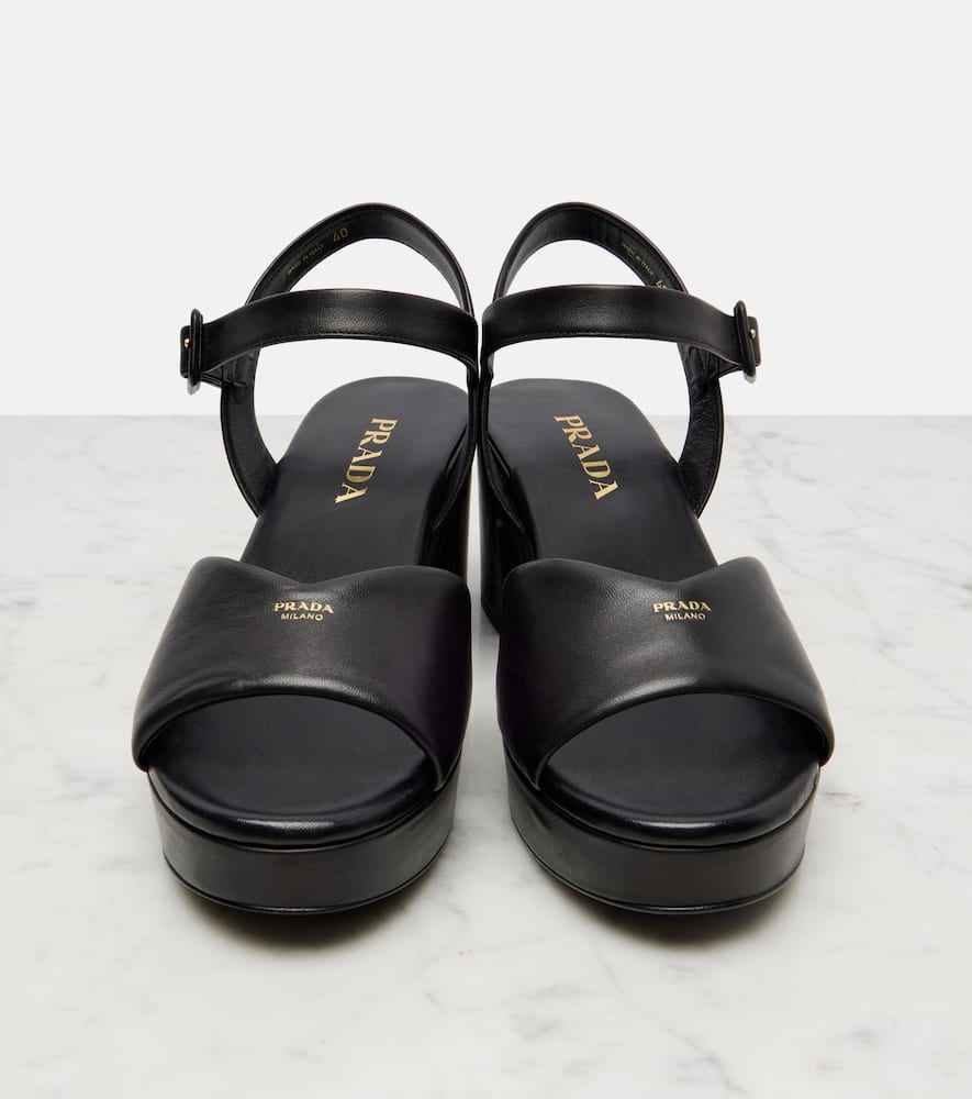 Prada Leather Platform Sandals In Black