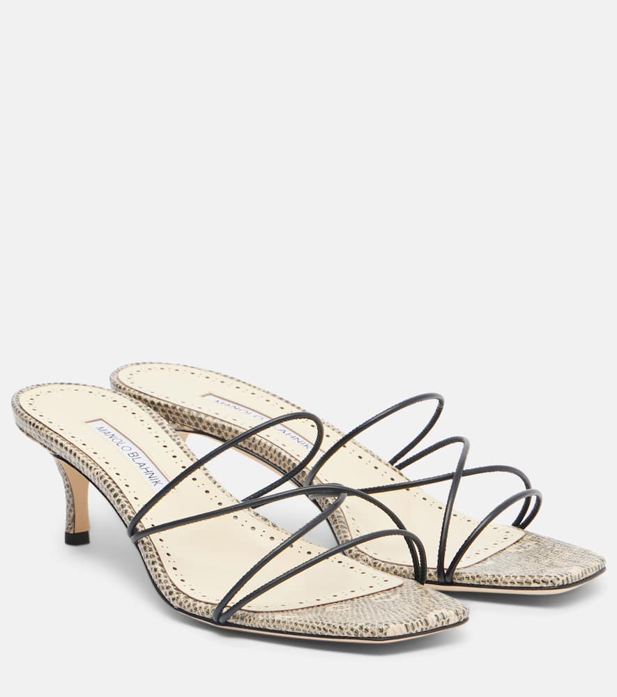 Manolo Blahnik Ninfe 50 Snake-effect Leather Mules In Neutral