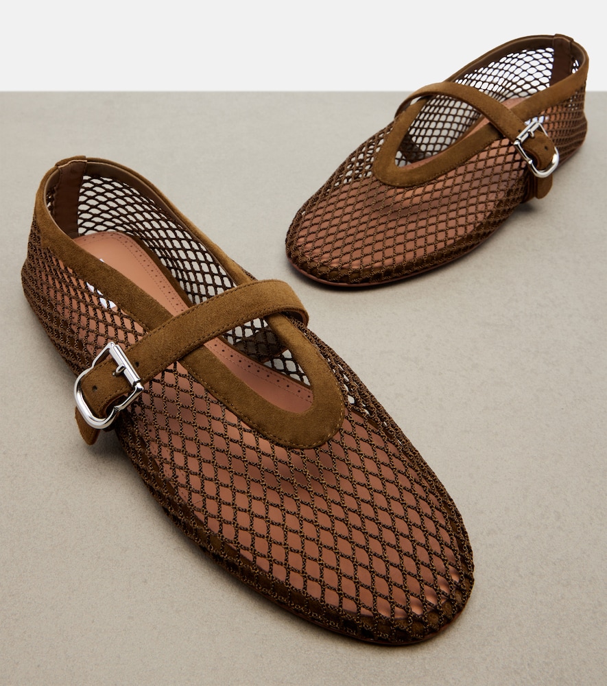  Alaia Alaã¯a Suede-trimmed Fishnet Ballet Flats 