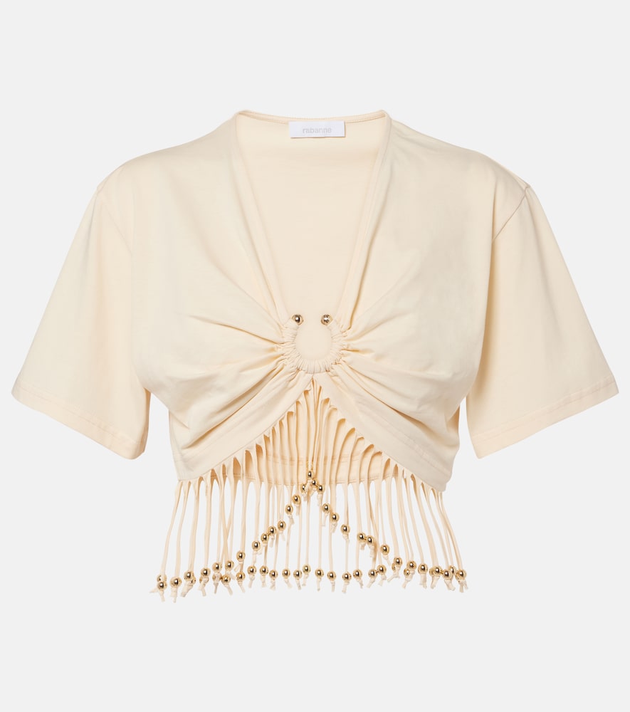 Rabanne Embellished cotton jersey crop top