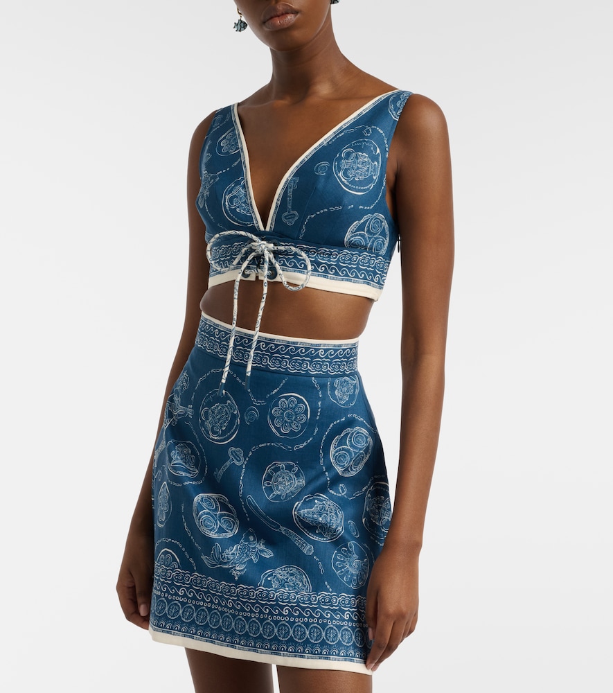  Alemais Alã©mais Lucky Printed Linen Crop Top 