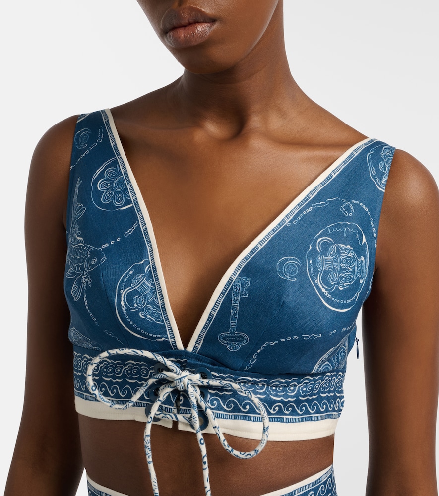 Alémais Lucky Printed Linen Crop Top