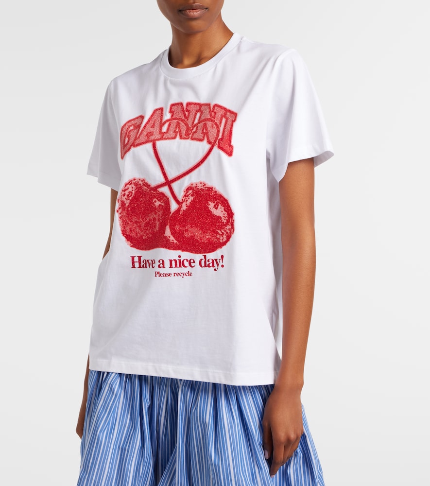 Ganni Logo embellished cotton jersey T-shirt