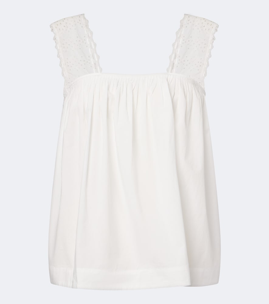 Posse Harriet Embroidered Cotton Poplin Top In White
