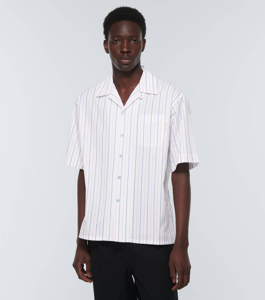 Shop Marni Striped Cotton Poplin Bowling Shirt In Lily White