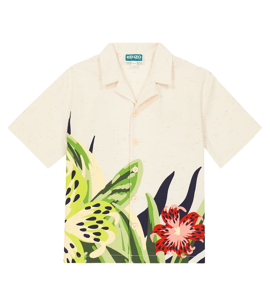 Kenzo Printed Cotton Poplin Shirt In Sand