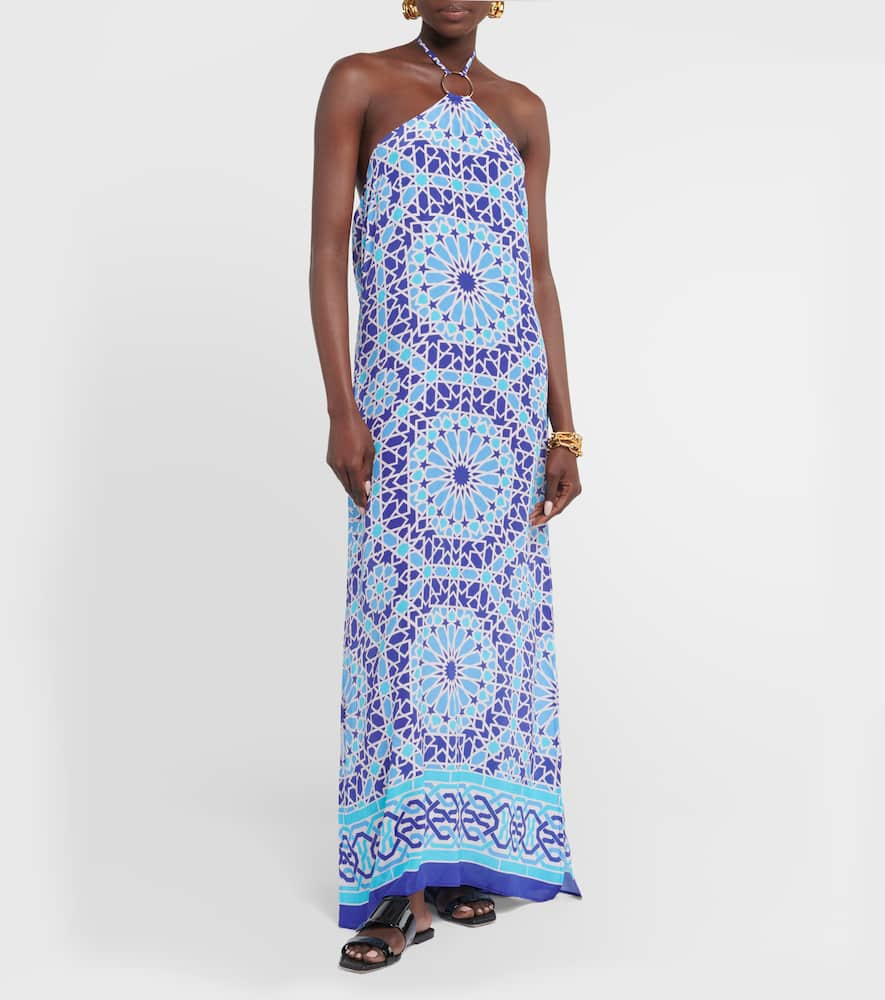 Shop Alexandra Miro Asher Printed Halterneck Maxi Dress In Moroccan Tile Print