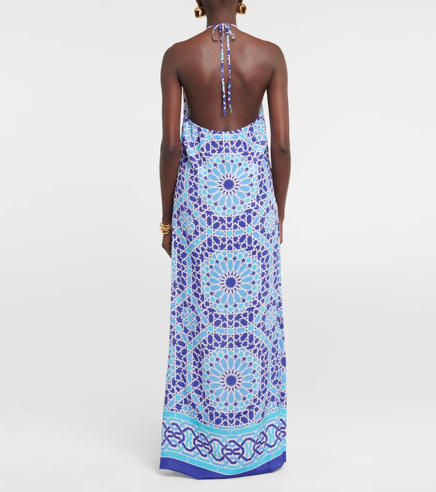 Shop Alexandra Miro Asher Printed Halterneck Maxi Dress In Moroccan Tile Print