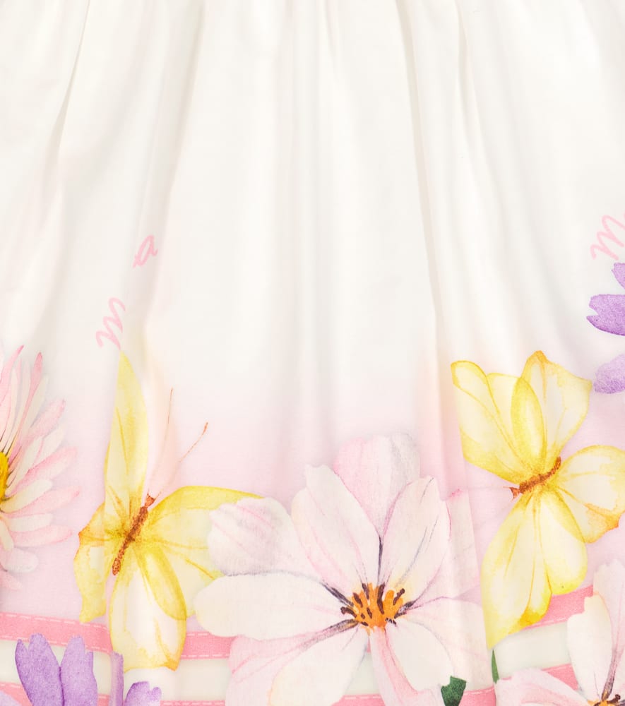 Monnalisa Floral Poplin Dress With Butterfly In Bianco+multicolor