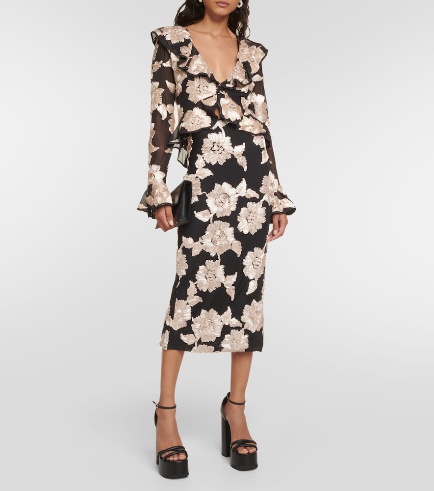 Rotate Birger Christensen Ruffled Floral Mesh Top In Multicoloured