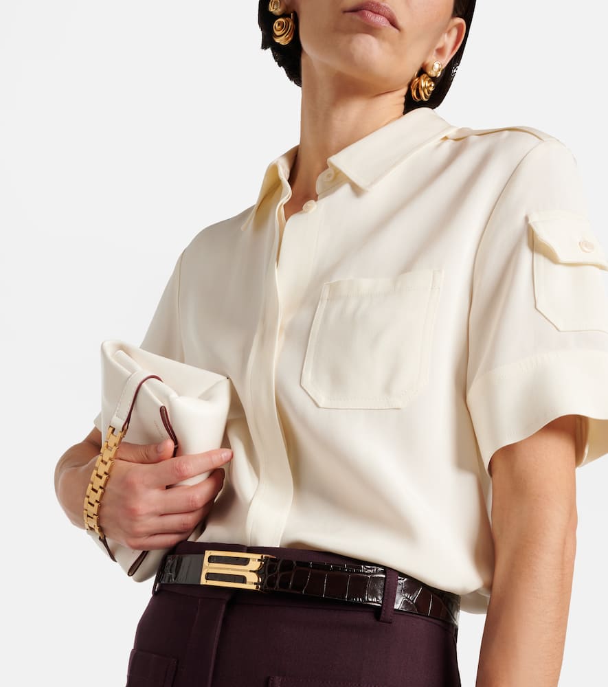 Victoria Beckham Croc-effect Leather Belt In Brown