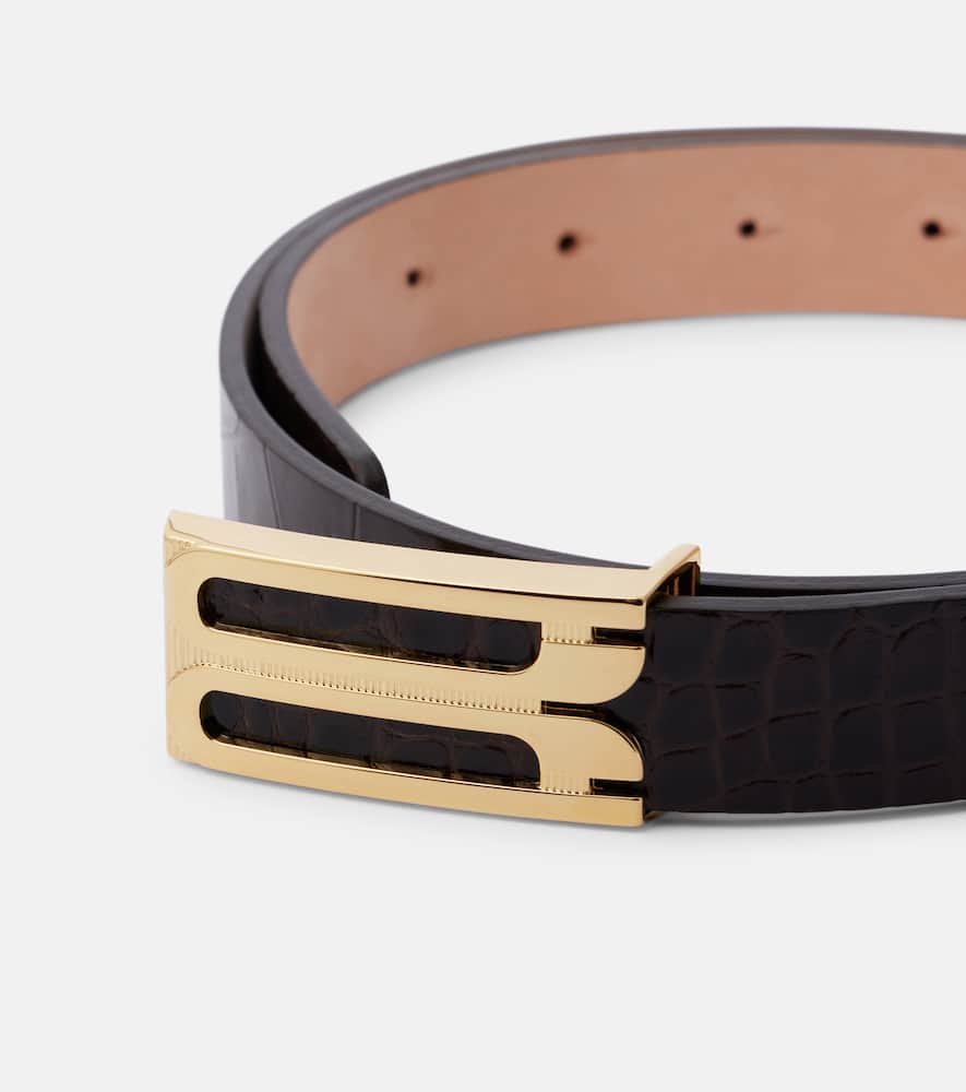 Victoria Beckham Croc-effect Leather Belt In Brown