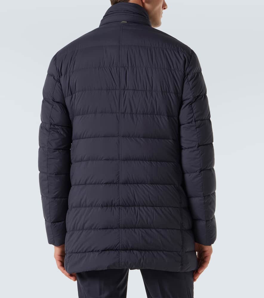 Herno Midnight Blue Polyester Down Jacket In Animal Print