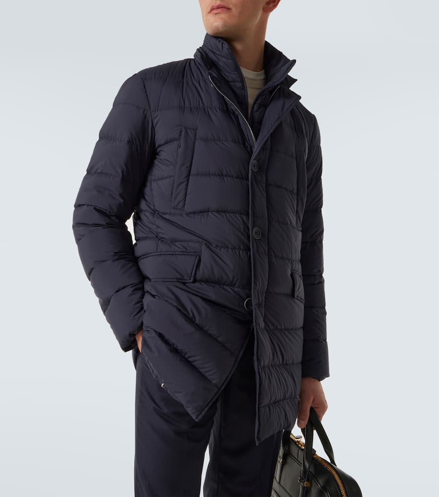 Herno Midnight Blue Polyester Down Jacket In Animal Print
