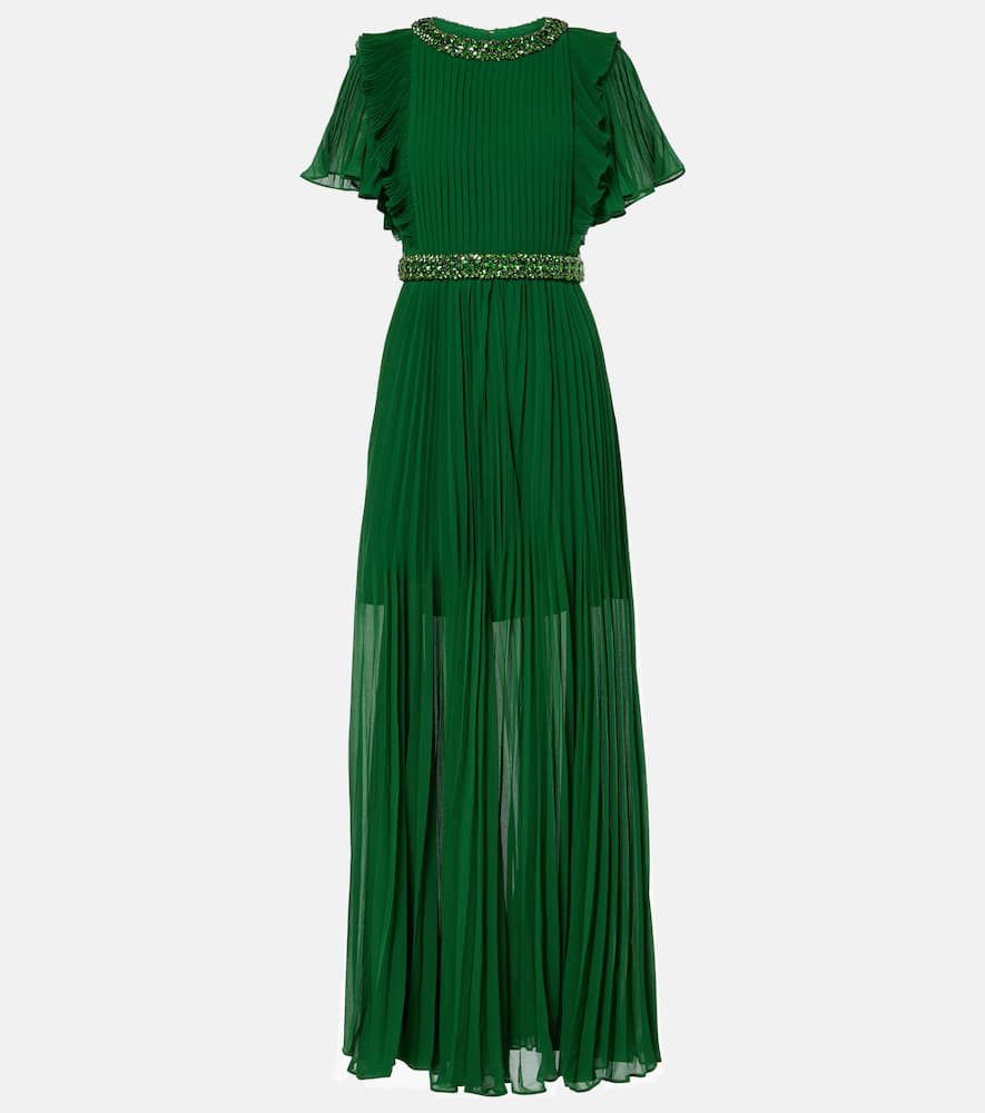 Crystal-embellished ruffled gown