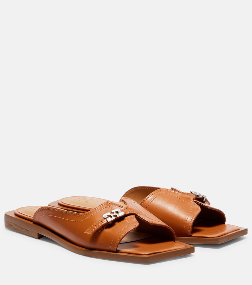 Butterfly faux leather slides
