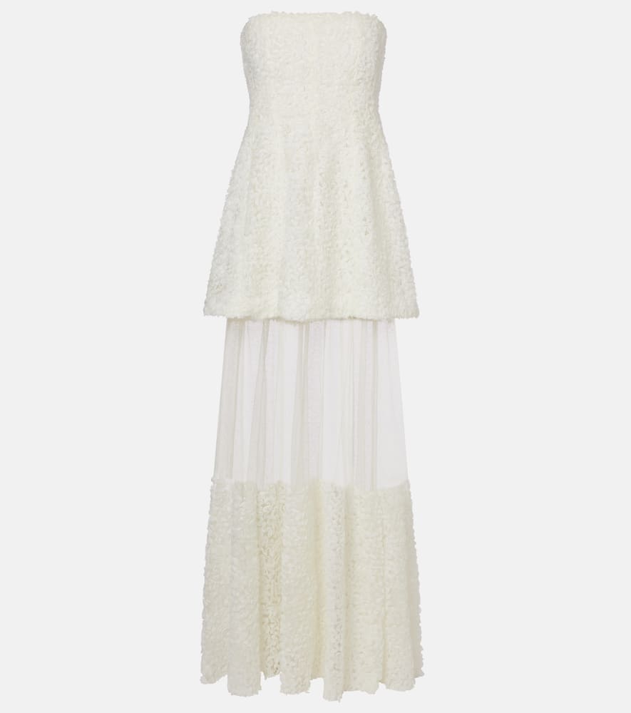 Simkhai Marella Strapless Bustier Sheer Midi Dress In Yellow