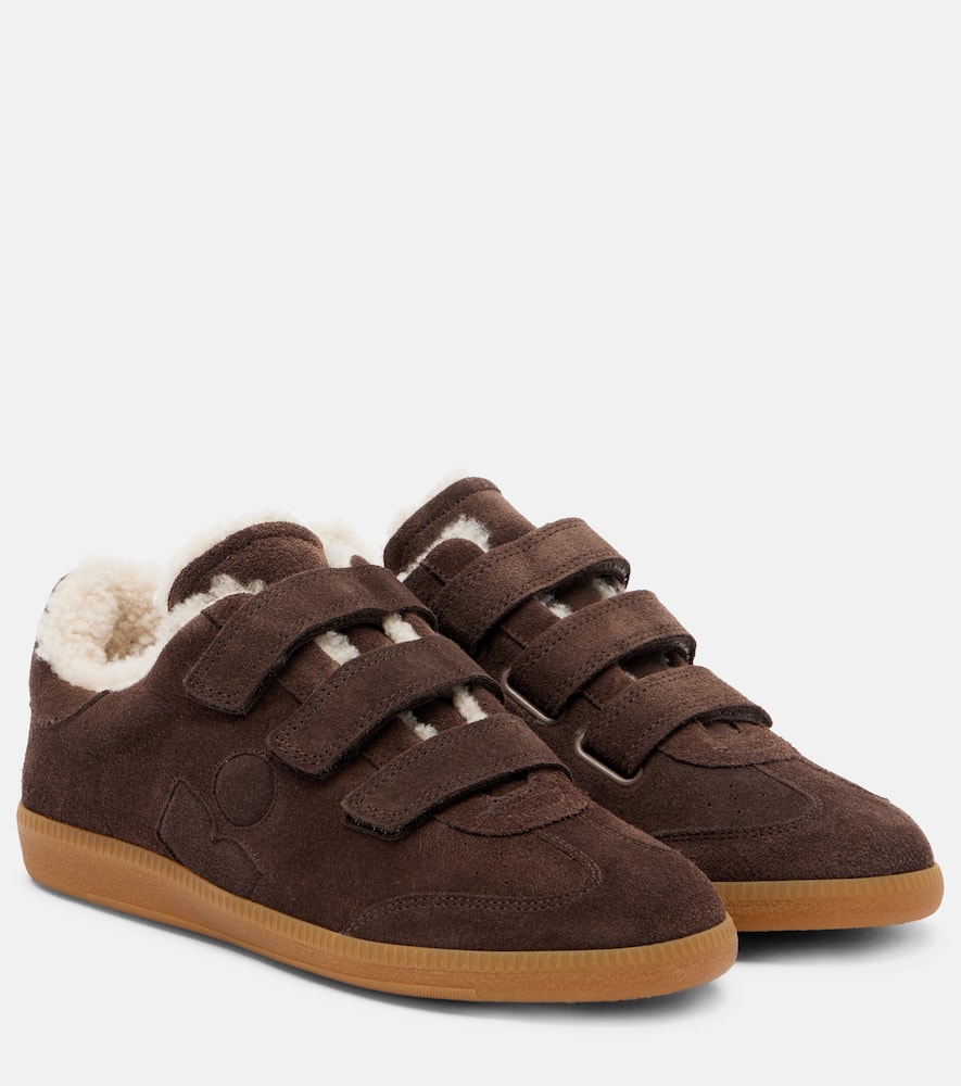 Isabel Marant Beth Shearling-trimmed Suede Sneakers In Brown