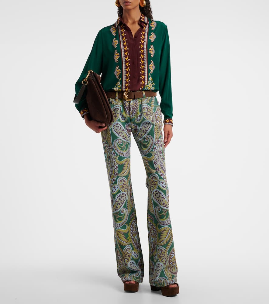Etro Paisley Print Denim Pants In Green