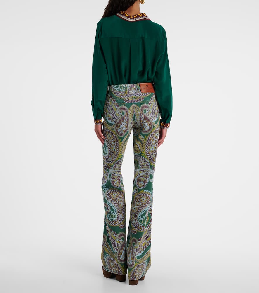 Etro Paisley Print Denim Pants In Green
