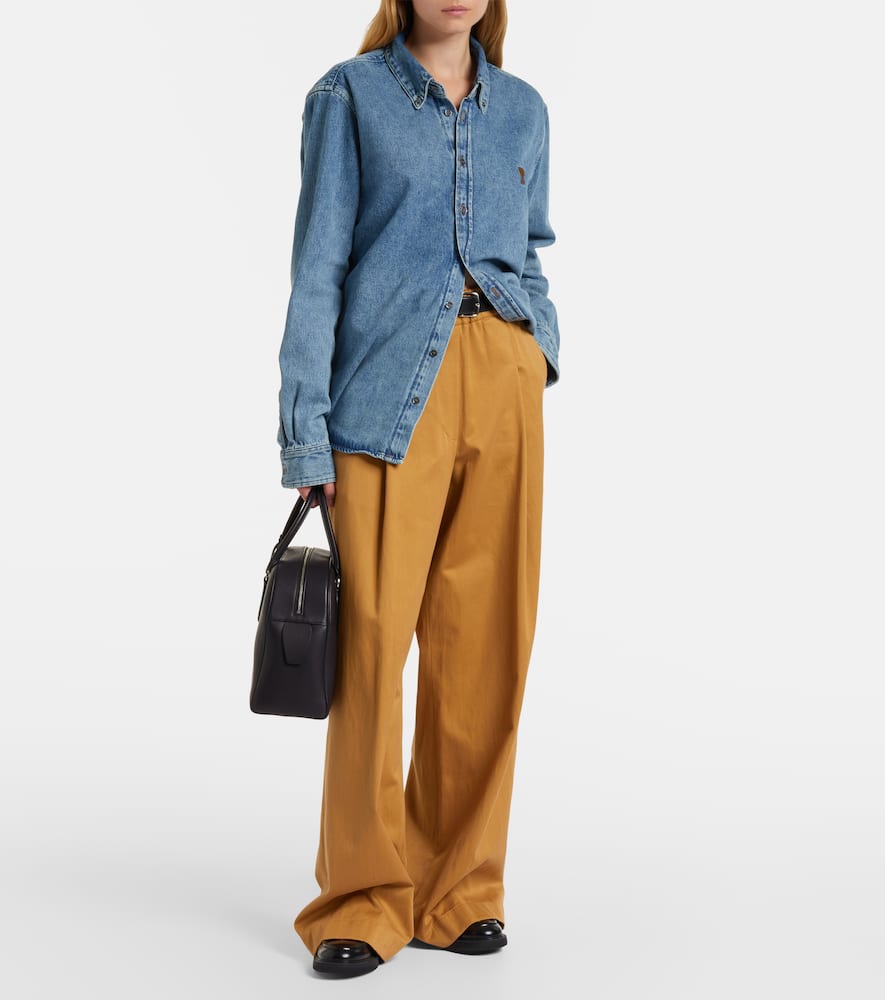 Ami Alexandre Mattiussi Embroidered Denim Shirt In Blue