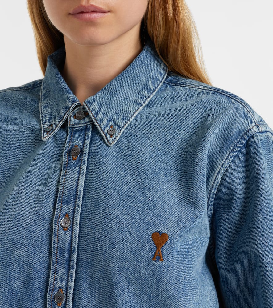 Ami Alexandre Mattiussi Embroidered Denim Shirt In Blue