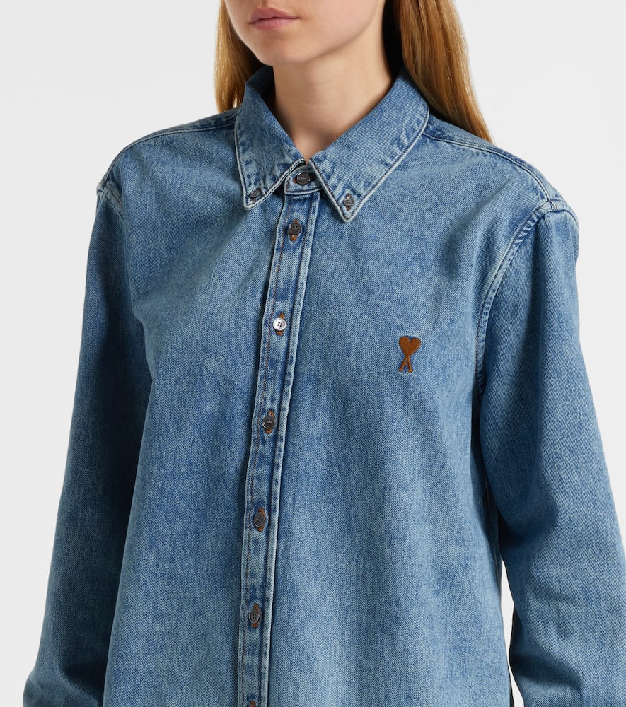 Ami Alexandre Mattiussi Embroidered Denim Shirt In Blue