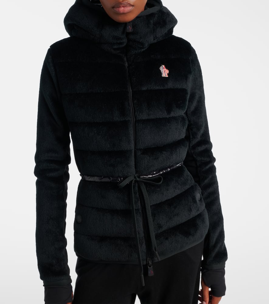 Moncler Hooded Quilted Fleece Down Jacket In Black