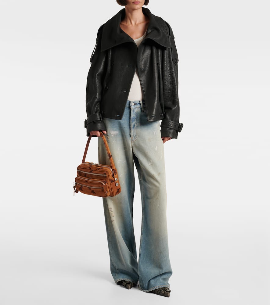 Acne Studios Double-breasted Leather Jacket In Black