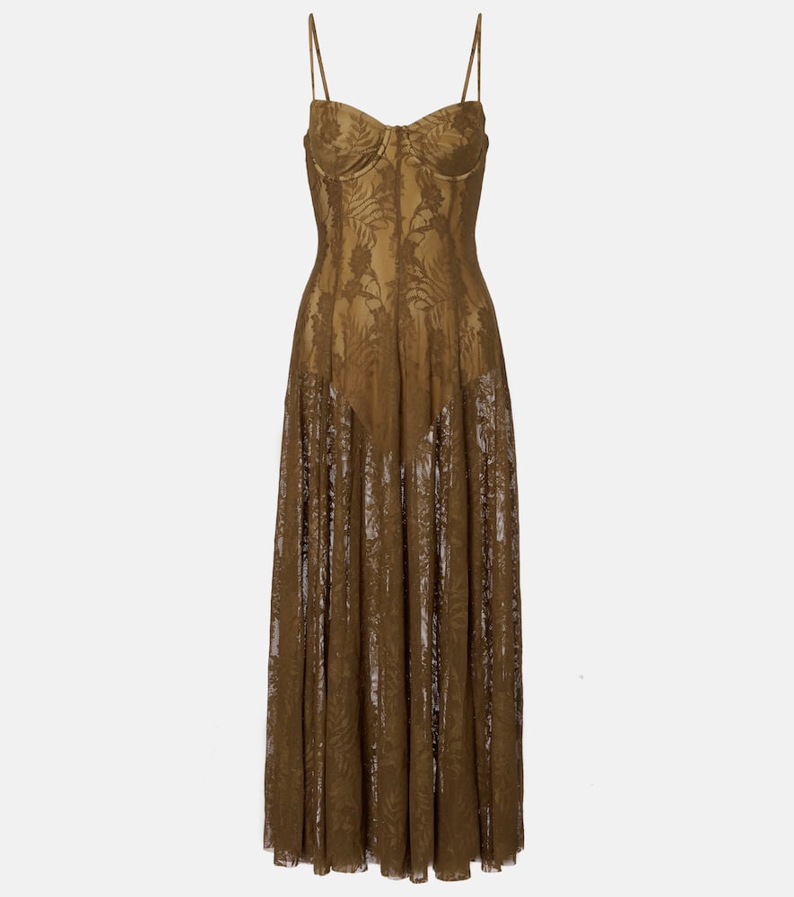 Norma Kamali Lace Midi Dress In Brown