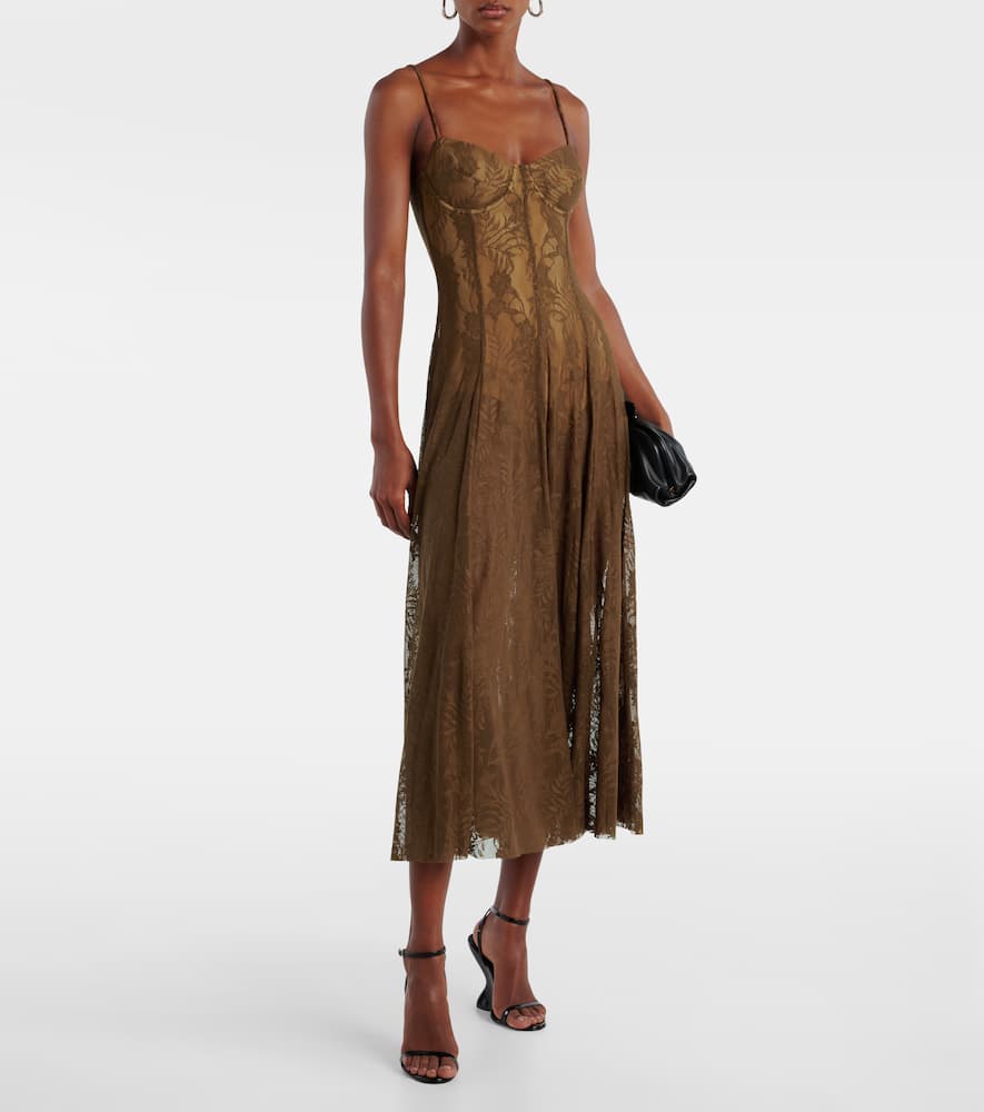 Norma Kamali Lace Midi Dress In Brown