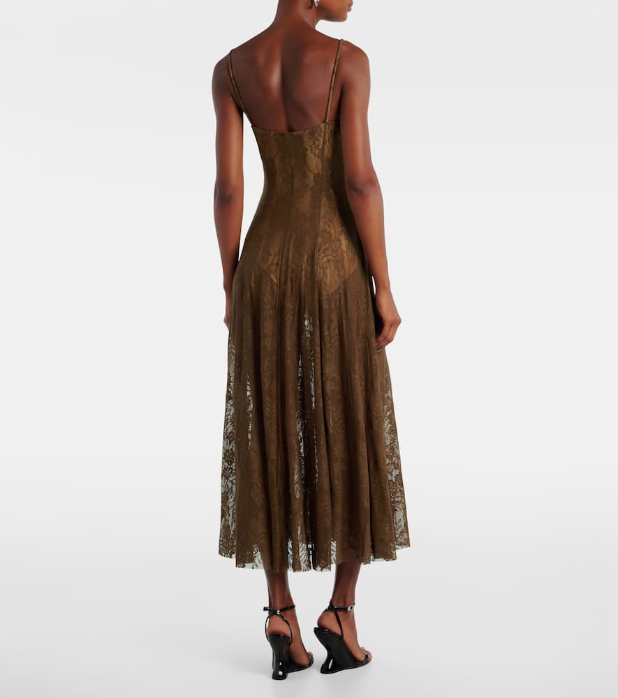 Norma Kamali Lace Midi Dress In Brown