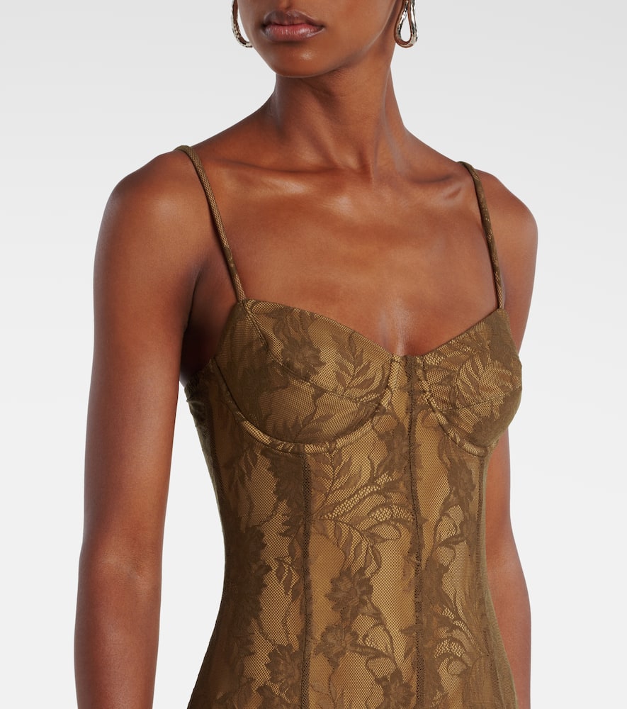 Norma Kamali Lace Midi Dress In Brown