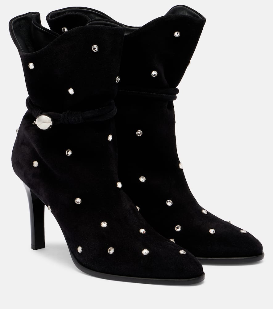 Isabel Marant Lolya 90 Embellished Suede Ankle Boots In Black