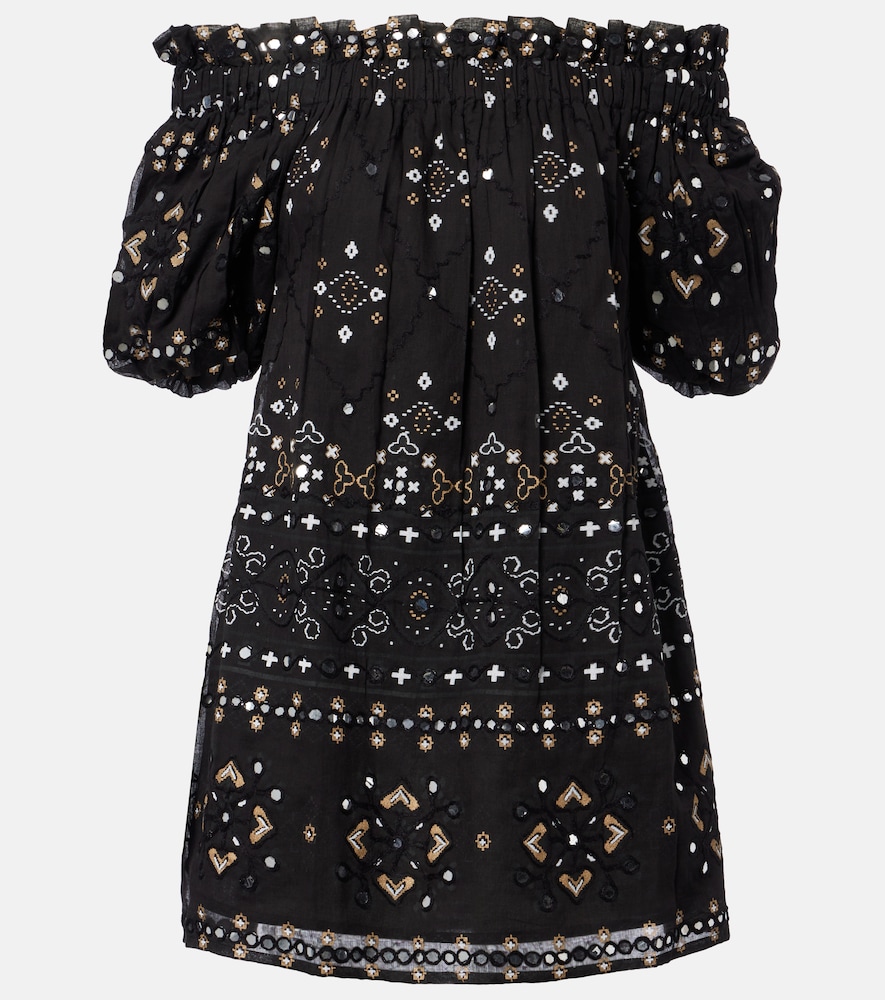 Juliet Dunn Embellished cotton poplin minidress