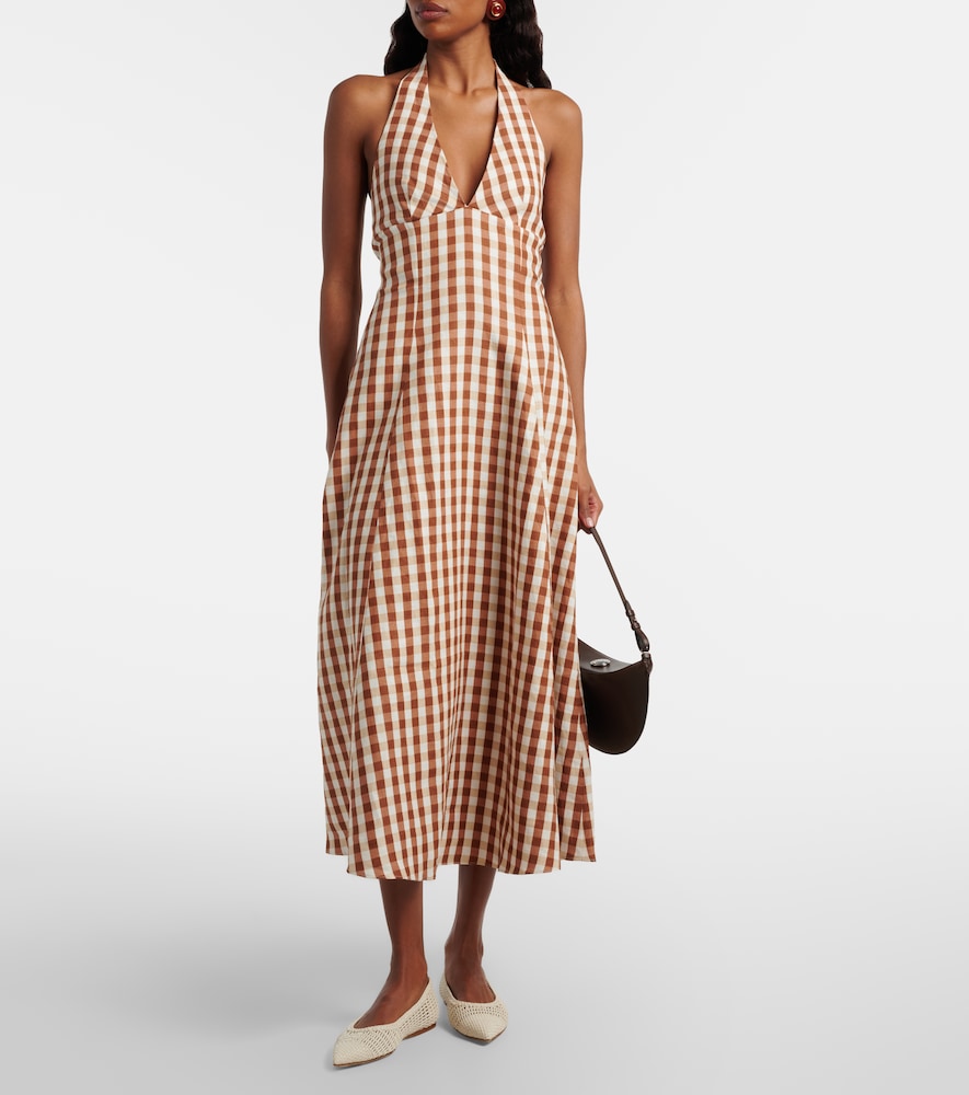 Faithfull Marais gingham halterneck linen midi dress