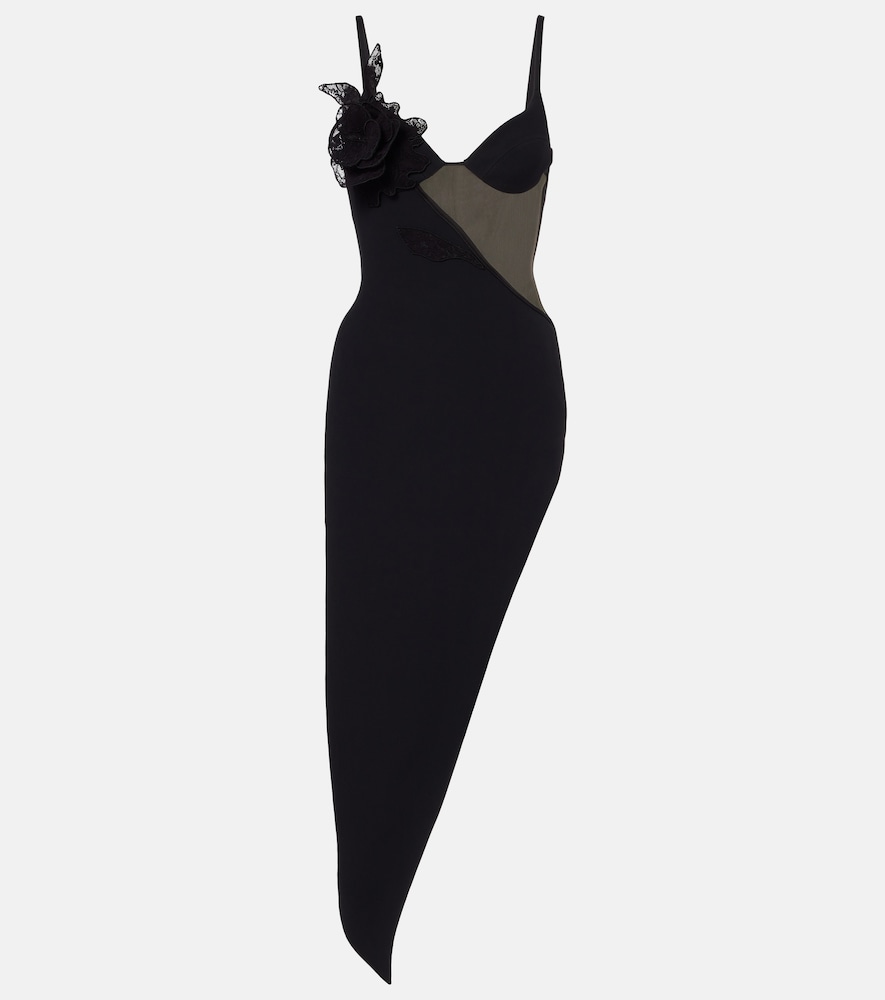 David Koma Asymmetric cutout floral-appliqué midi dress
