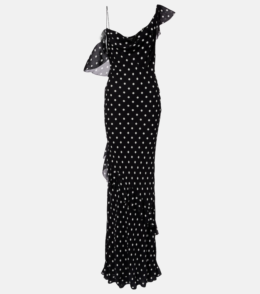 Self-Portrait Mujer Negro Vestido De Fiesta De Georgette Con Lunares- Mytheresa