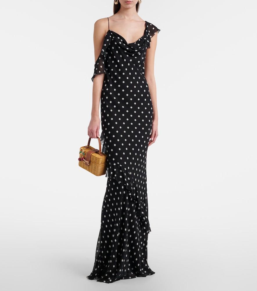 Self-Portrait Polka-dot ruffled georgette gown