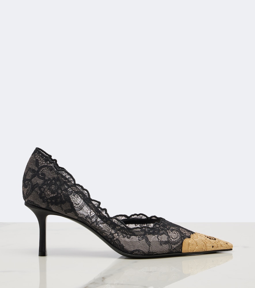 Faiz Leather-Trimmed Lace Pumps